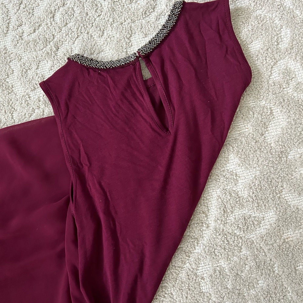 Design history S Women’s sleeveless blouse shirt fully beaded around neck maroon - Picture 6 of 7